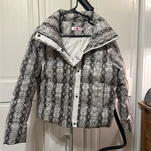 Buddy Love Black and White Snake Print Puffer Jacket